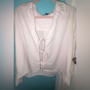 Chic Light Pink Lace-Up Women's Blouse